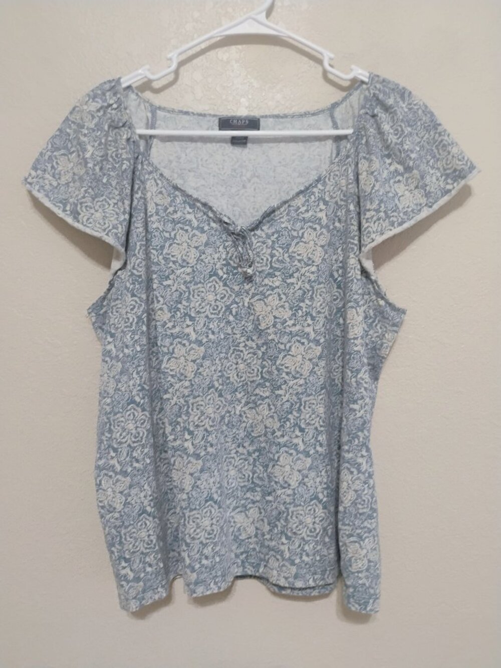 Chaps Denim XL Blue Floral Cotton Peasant Top Boho